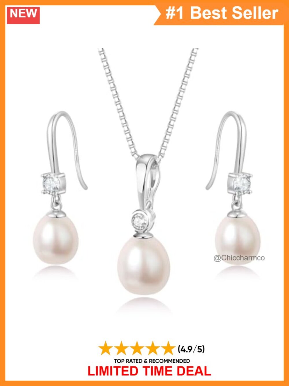 Freshwater Pearl Necklace Earring Set 925 Sterling Silver Jewelry Gift
